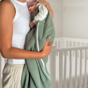 Мусліновий спальний мішок для немовлят "Оливочка", розмір 0–9 місяців — натуральна тканина, безпечний сон без ковдр