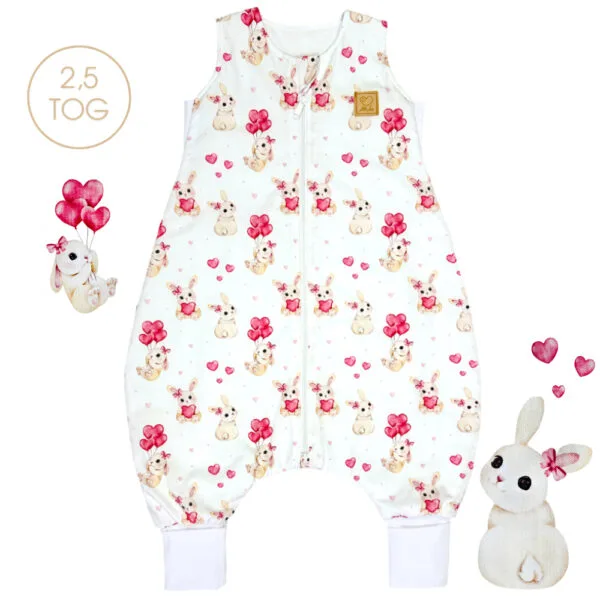 Бавовняний спальний мішок Милі Зайчики з ніжками для дітей, комфортний сон і свобода рухів