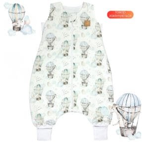 Дитячий бавовняний теплий спальний мішок з ніжками «Повітряні пригоди» Little Love для дітей від 6 місяців до 5 років