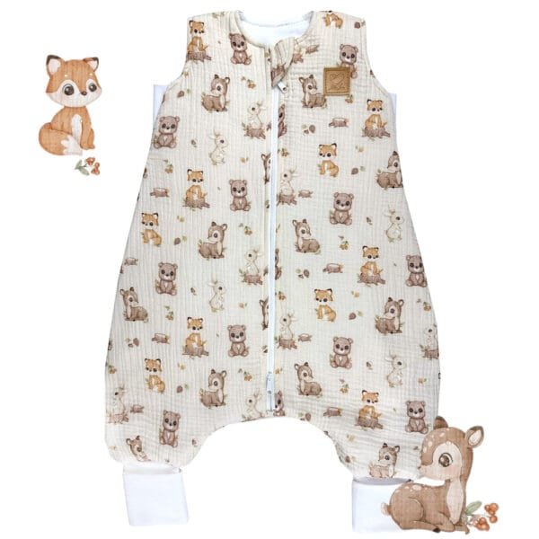 Дитячий мусліновий всесезонний спальний мішок з ніжками «Лісові друзі» Little Love для дітей від 6 місяців до 5 років