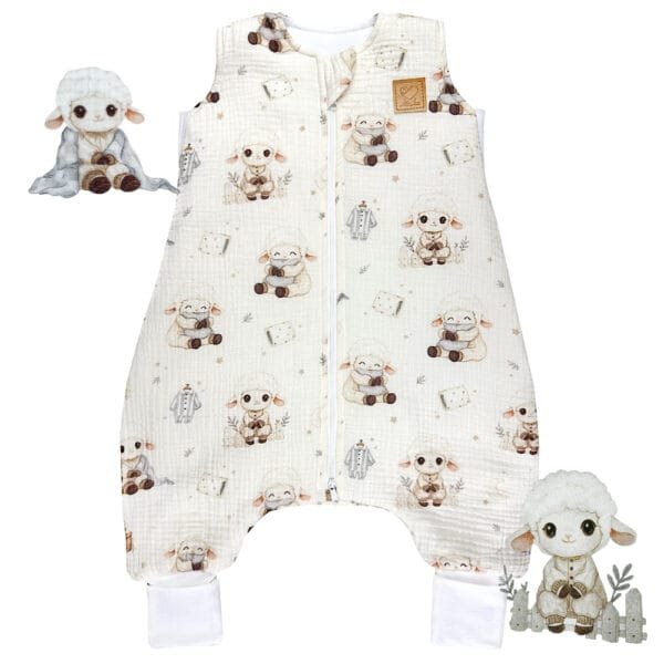Дитячий мусліновий всесезонний спальний мішок з ніжками «Овечка Дрімка» Little Love для дітей від 6 місяців до 5 років