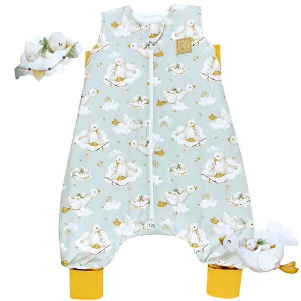 Дитячий спальний мішок з ніжками «Колискова гусенятка» Little Love, бавовняний спальник для дітей від 6 місяців до 5 років
