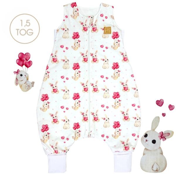 Дитячий всесезонний спальний мішок з бавовни, принт милі зайчики